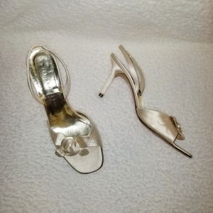 Richard Tyler Gold Sling Back Open Toe Heels